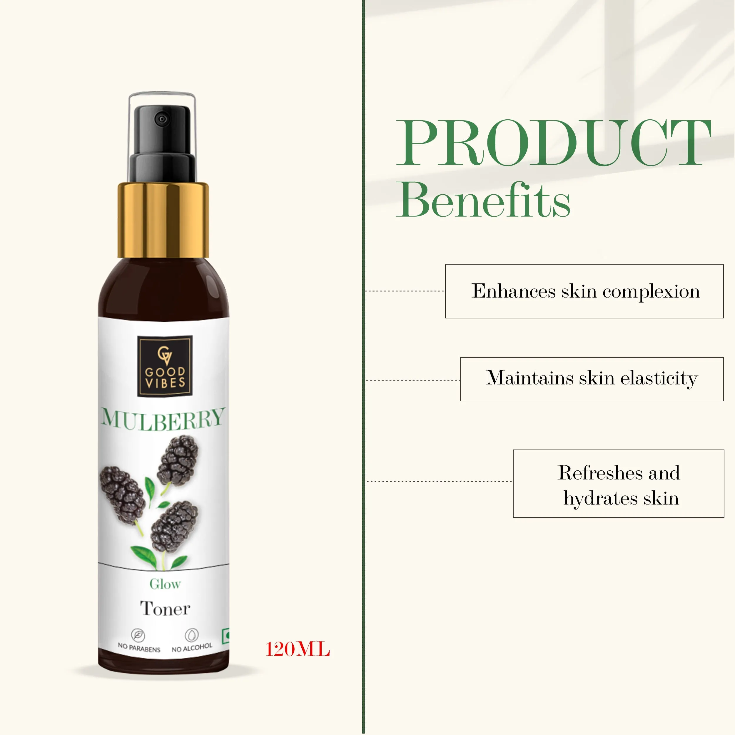 Good Vibes Mulberry Glow Toner | With Honey | Anti-Ageing, Shrinks Pores | No Parabens, No Alcohol, No Sulphates, No Mineral Oil (120 ml)