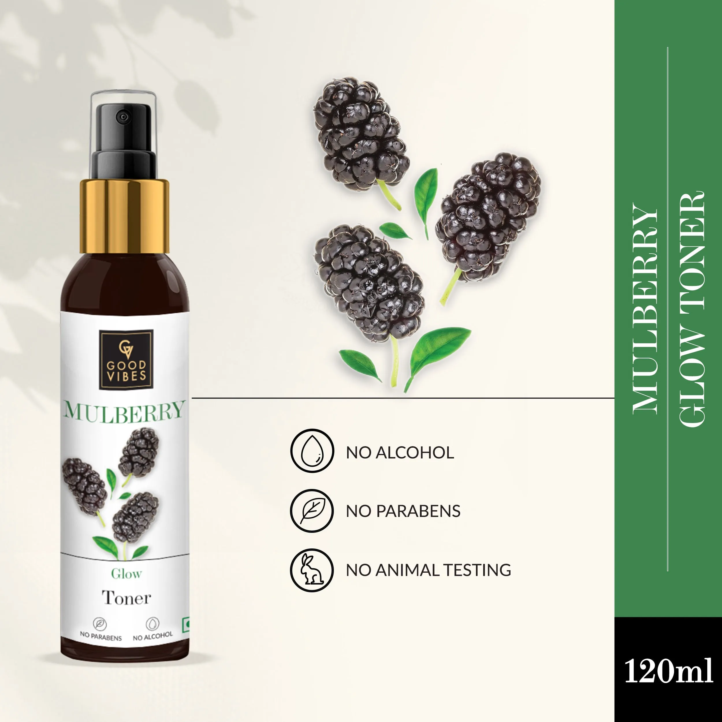 Good Vibes Mulberry Glow Toner | With Honey | Anti-Ageing, Shrinks Pores | No Parabens, No Alcohol, No Sulphates, No Mineral Oil (120 ml)